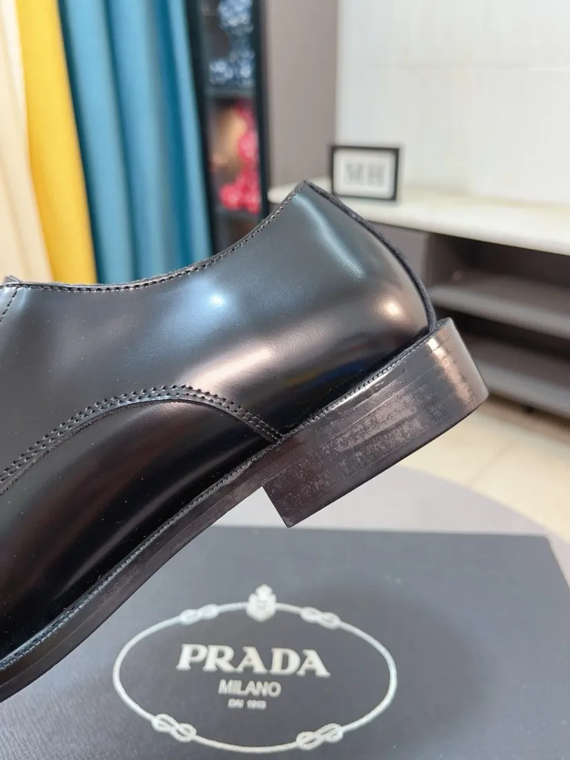 Men's shoes 💰560🌹🌹[Prada leather shoes] Top purchasing agency Original imported Italian custom-made cowhide leather surface, ➕Fully imported water-dyed breathable cowhide lining, original factory special molded sole, super comfortable, size: 38-44
